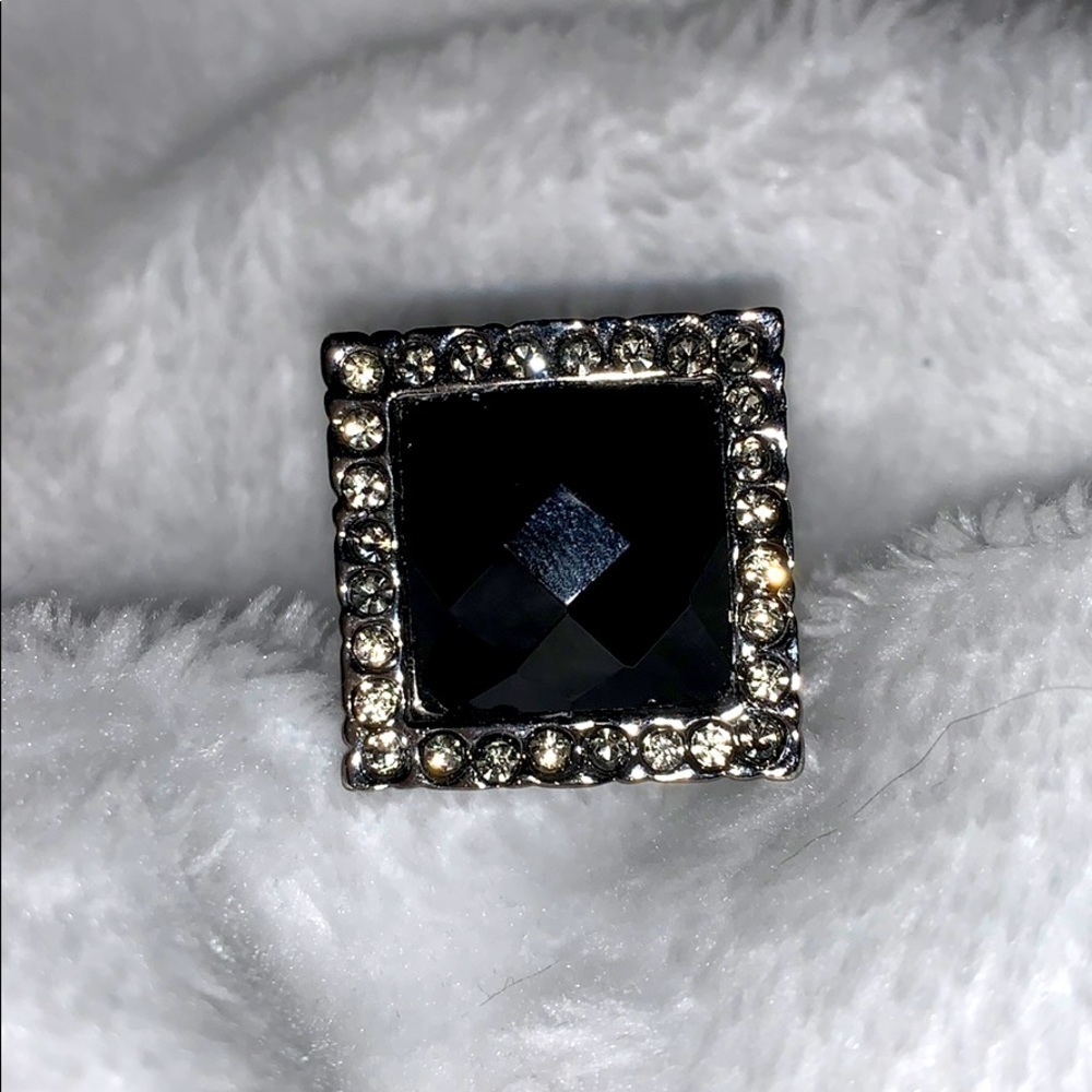 Lia Sofia Sz 9 Silver, Black, Rhinestone Ring